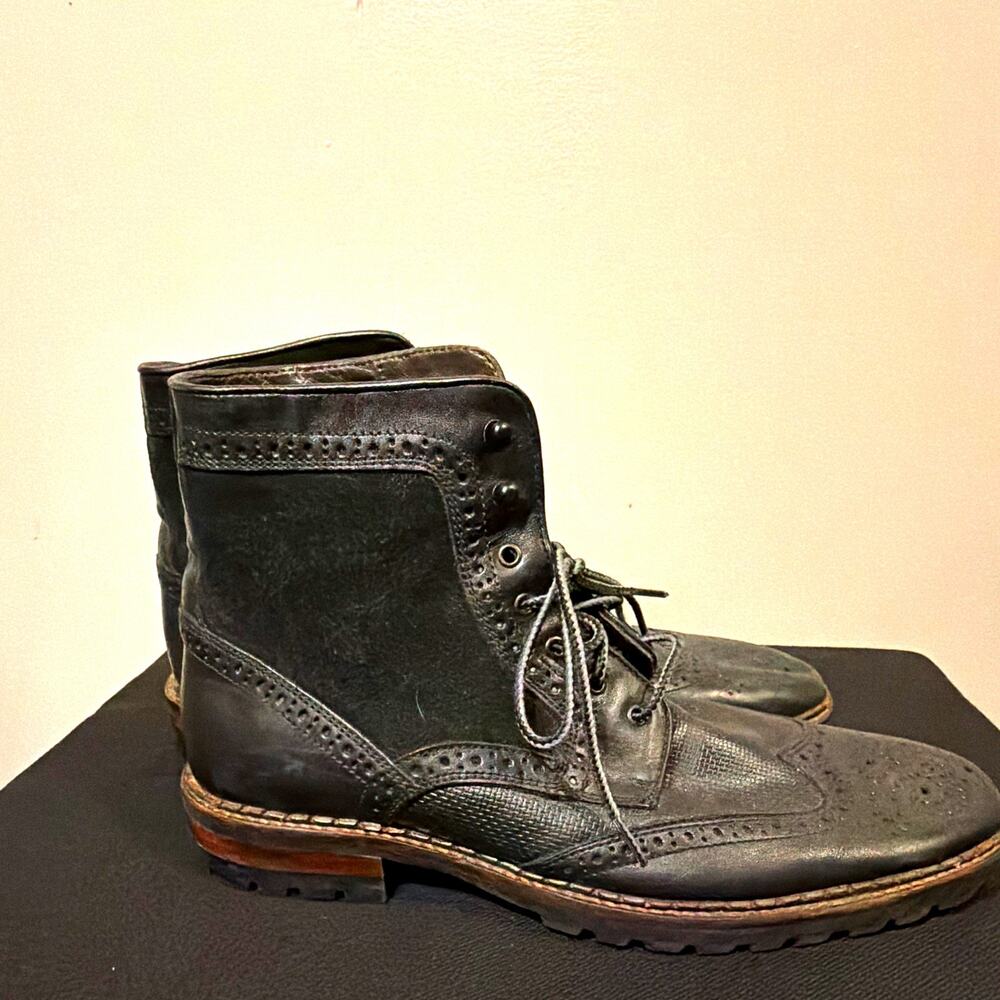 Johnston & Murphy Men's Black Leather Brogue Ankle Boots Round Toe 10 Mint
